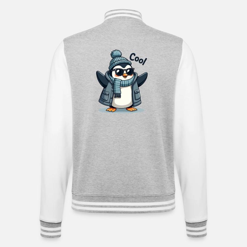Coolguin - der coole Penguin - College-Sweatjacke - Grau meliert/Weiß
