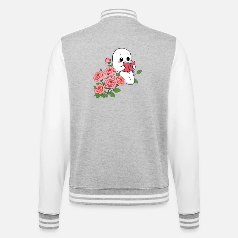 Gespenst liest ein Buch - College-Sweatjacke - Grau meliert/Weiß