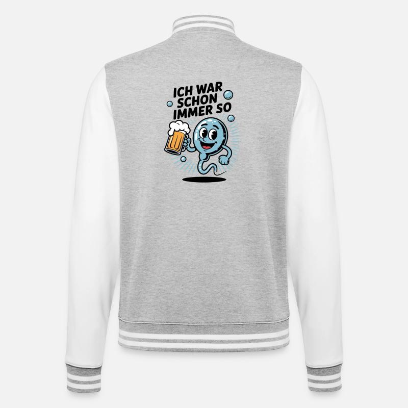Lustiger Spruch Spermium mit Bierglas - College-Sweatjacke - Grau meliert/Weiß