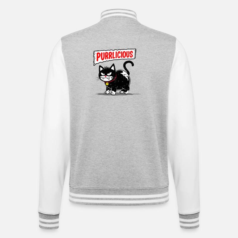 Katze Purrlicious - College-Sweatjacke - Grau meliert/Weiß
