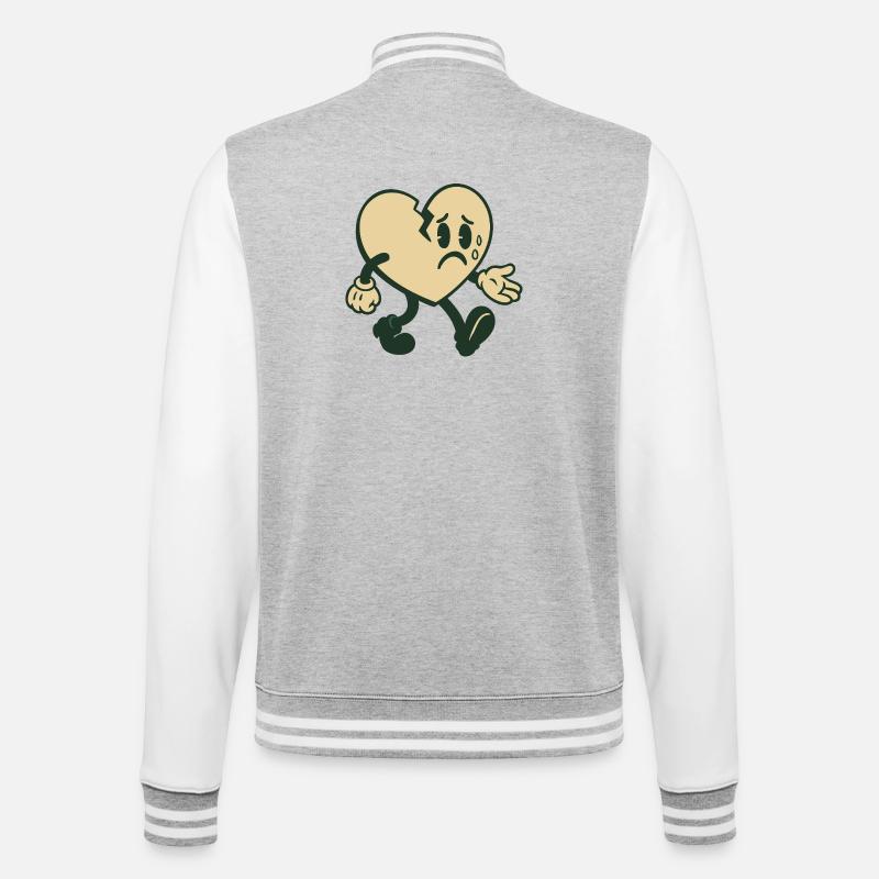 Broken heart with sad expression - College Sweat Jacket - heather grey/white