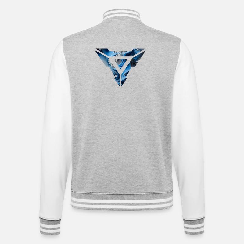 Abstract Blue Fluid Triangular Design - College Sweat Jacket - heather grey/white