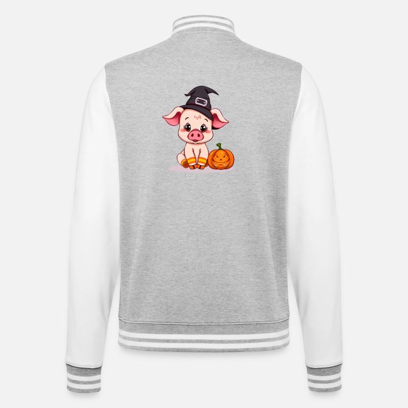 Mignonne sorcière d’Halloween avec cochon - Veste Teddy - gris chiné / blanc
