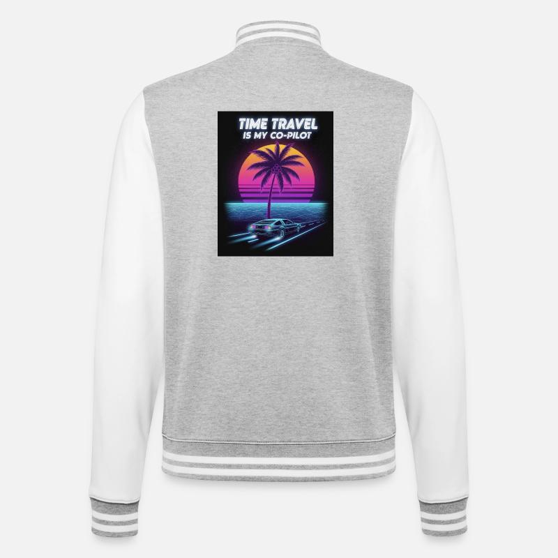 Retro Future Zeitreise Design - College-Sweatjacke - Grau meliert/Weiß