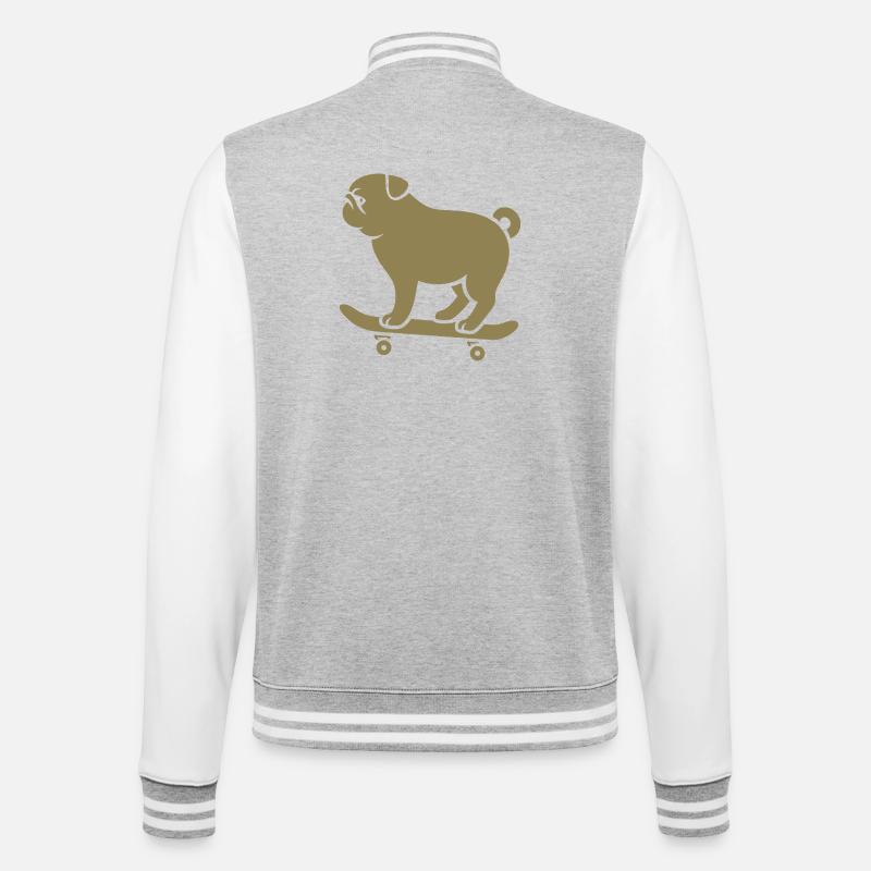 Minimalistischer Mops Skateboarder Katze  - College-Sweatjacke - Grau meliert/Weiß