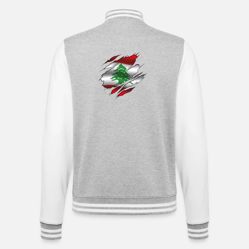 Drapeau du Liban - Drapeau déchiré - Veste Teddy - gris chiné / blanc