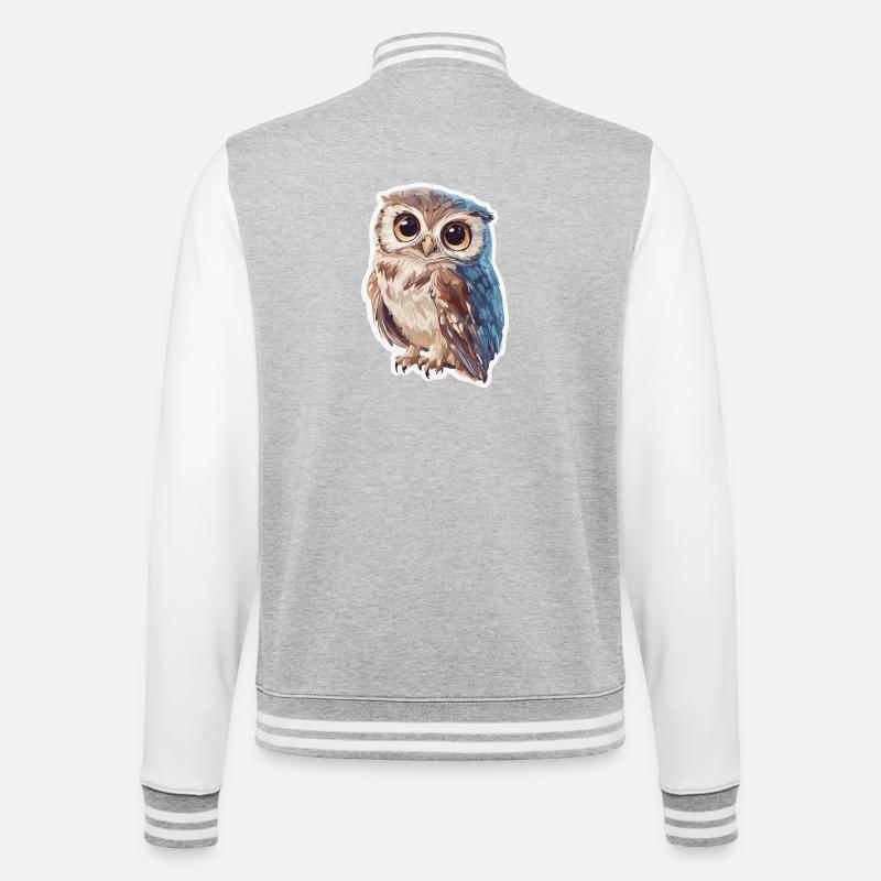 Eule - College-Sweatjacke - Grau meliert/Weiß