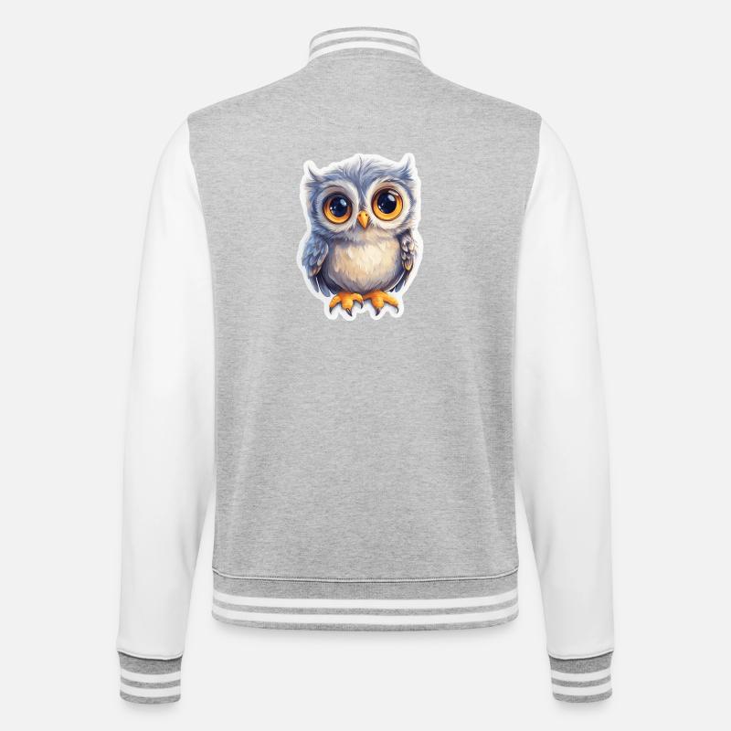 Eule - College-Sweatjacke - Grau meliert/Weiß