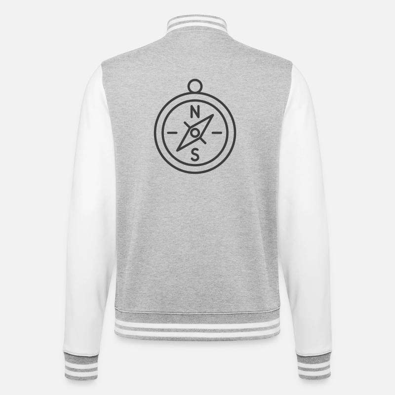 Minimalistisches Kompass-Navigationsdesign - College-Sweatjacke - Grau meliert/Weiß