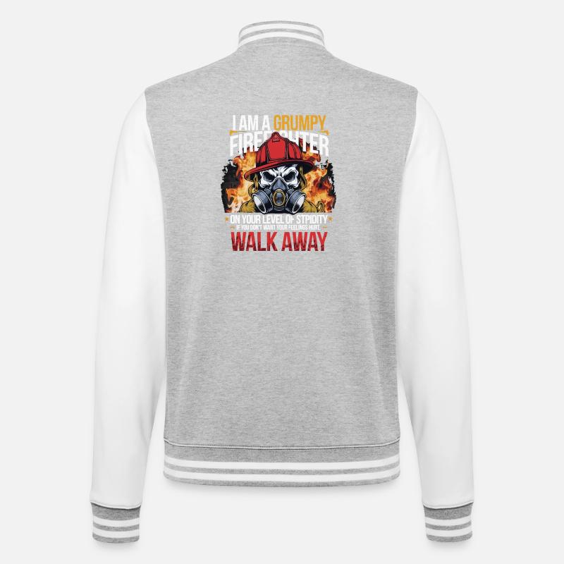 Grumpy Firefighter Skull Design - Veste Teddy - gris chiné / blanc