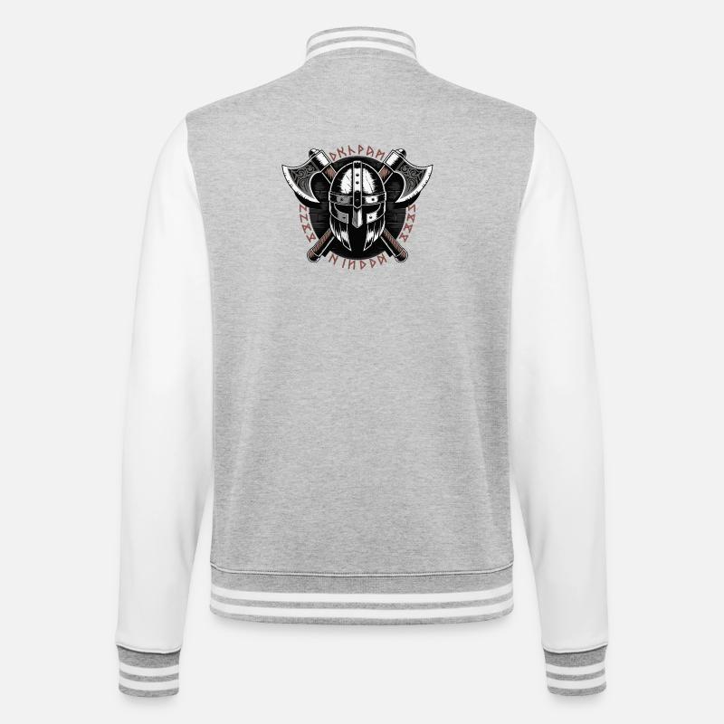 Wikinger-Krieger-Schild und Axt-Emblem - College-Sweatjacke - Grau meliert/Weiß