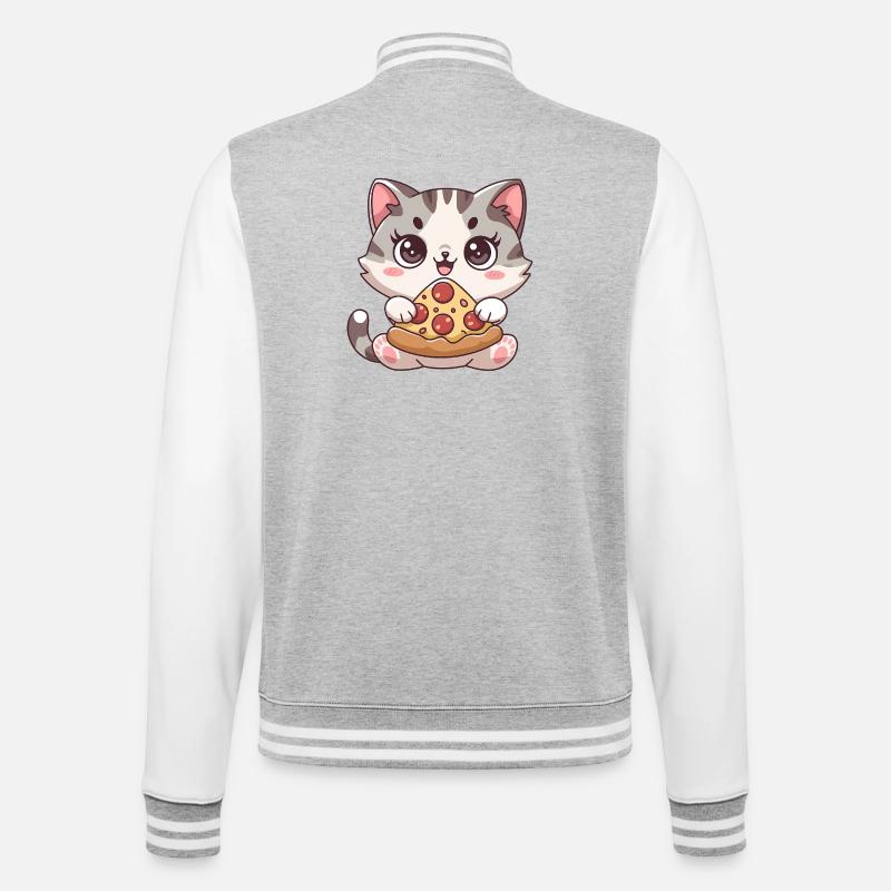 Chat mignon mangeant une pizza - Veste Teddy - gris chiné / blanc
