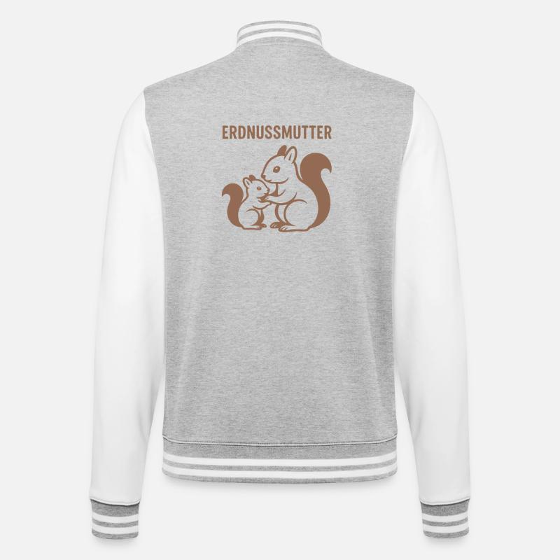 Erdnussmutter mit Eichhörnchenmotiv - College-Sweatjacke - Grau meliert/Weiß
