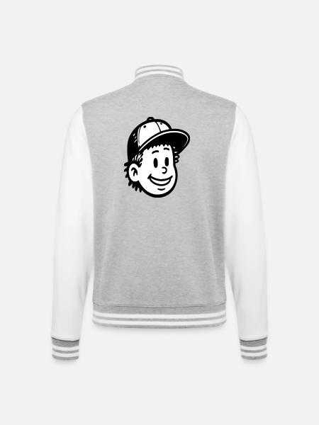 Verspieltes Cartoon Junge Gesicht Design - College-Sweatjacke - Grau meliert/Weiß