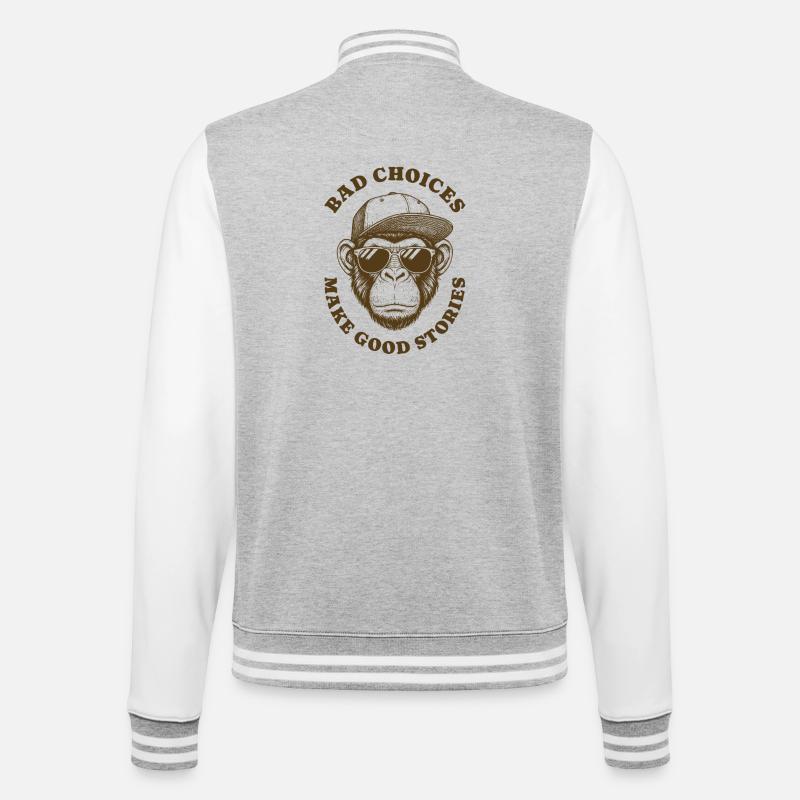 Dårlige valg Gør gode historier Retro Abe Dyr - College sweatjakke - grå meleret/hvid