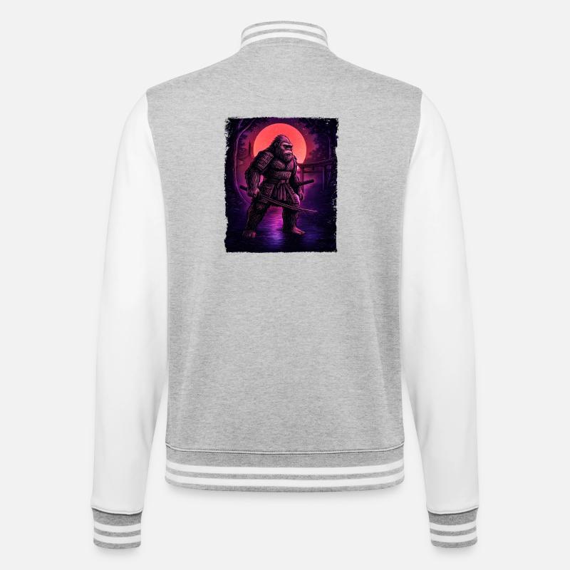 Samurai Bigfoot Cryptid Sasquatch Yeti Hunter - College Sweat Jacket - heather grey/white