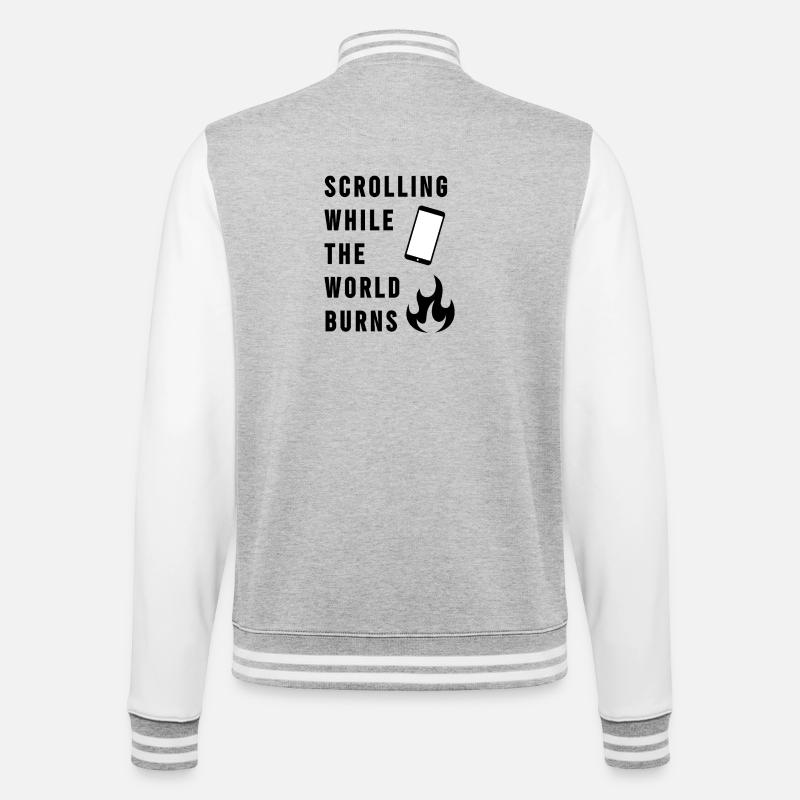 Scrolling While The World Burns - Veste Teddy - gris chiné / blanc