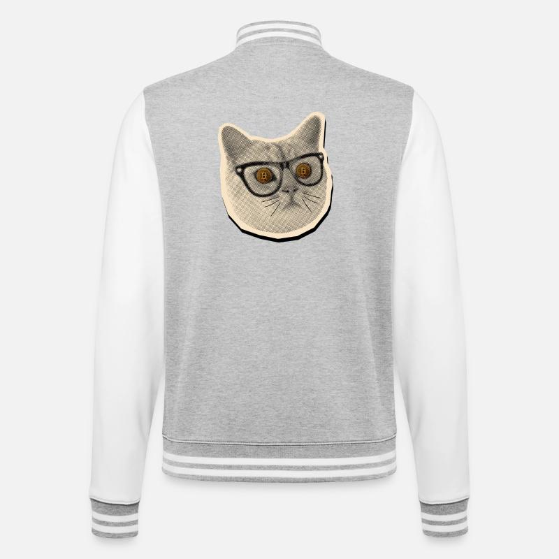 Comic Cat with Bitcoin Glasses - College Sweat Jacket - heather grey/white