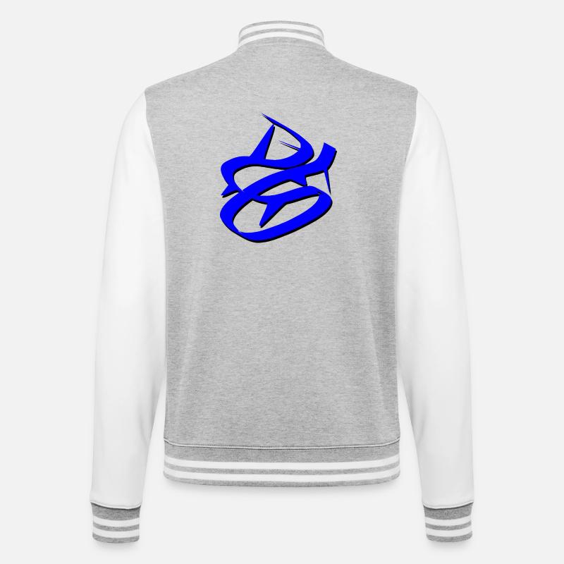 Dynamisches blaues Graffiti-Design - College-Sweatjacke - Grau meliert/Weiß