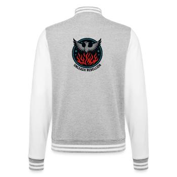 Unleash Rebellion – Phönix Emblem - College-Sweatjacke - Grau meliert/Weiß - Hinten - Marisol (170cm)