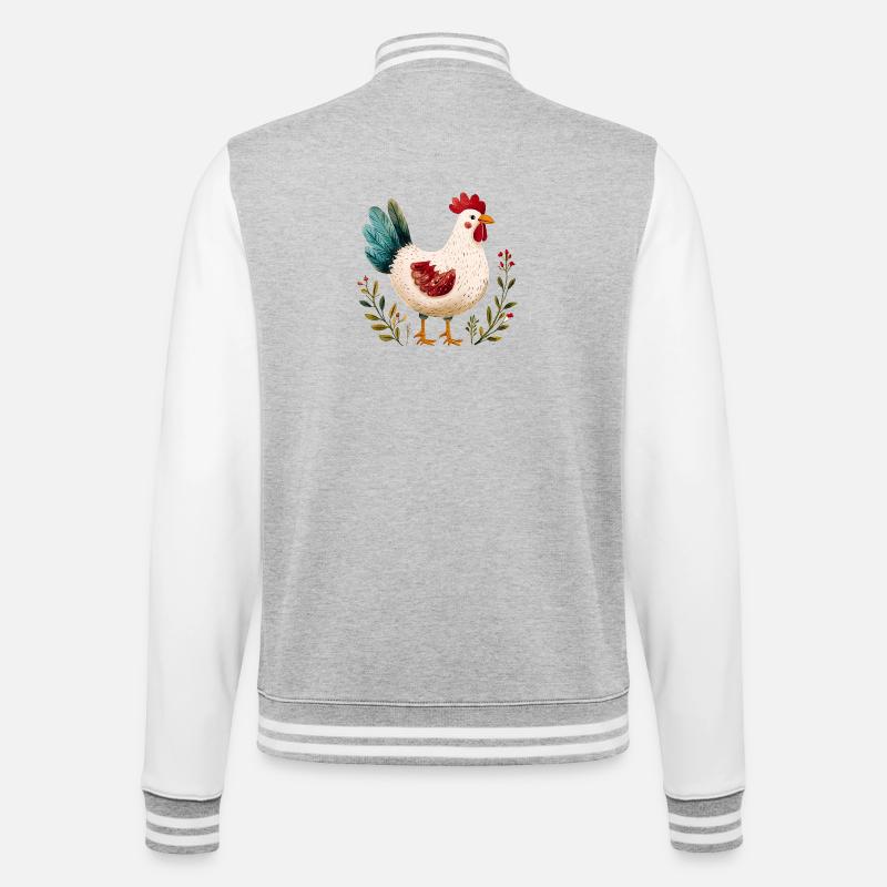 Rustikales Huhn Illustriert Blumen - College-Sweatjacke - Grau meliert/Weiß