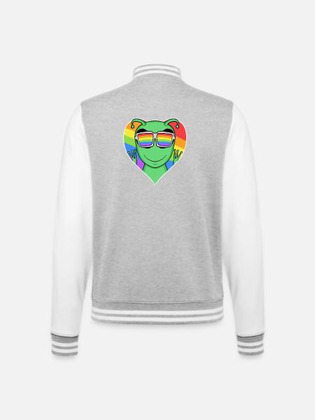 LGBTQ+ Regenbogen Sci-Fi Alien mit Herz und Farben - College-Sweatjacke - Grau meliert/Weiß