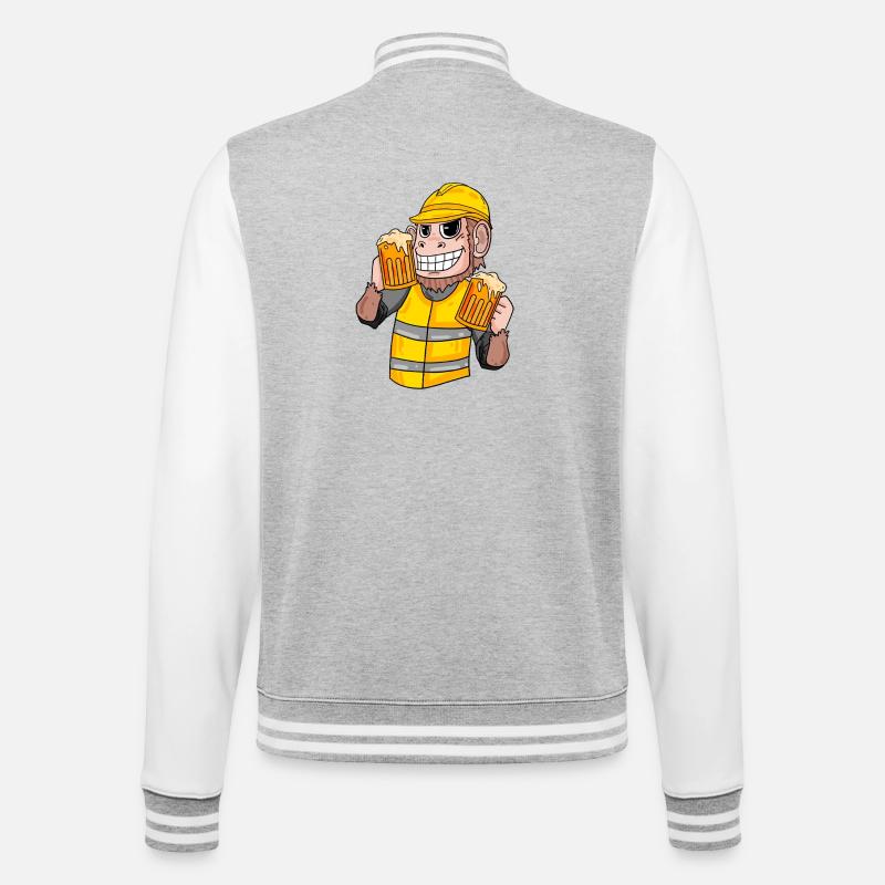 Construction worker monkey with beer - College Sweat Jacket - heather grey/white