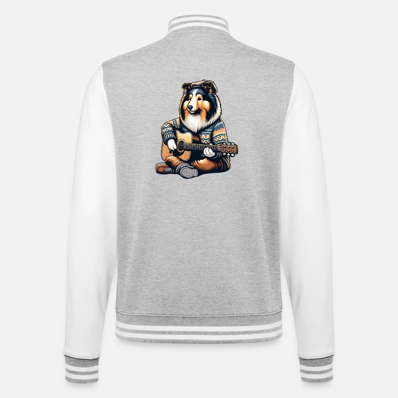 Collie Mit Akustikgitarre Im Strickpullover - College-Sweatjacke - Grau meliert/Weiß