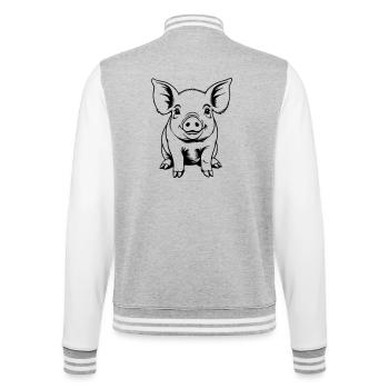 Schwein Sau Ferkel Ferkelchen Skizze Zeichnung - College-Sweatjacke - Grau meliert/Weiß - Hinten - Marisol (170cm)