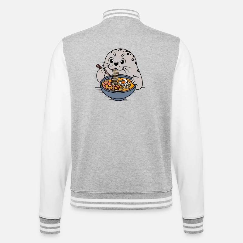Ramen-Robbe - College-Sweatjacke - Grau meliert/Weiß