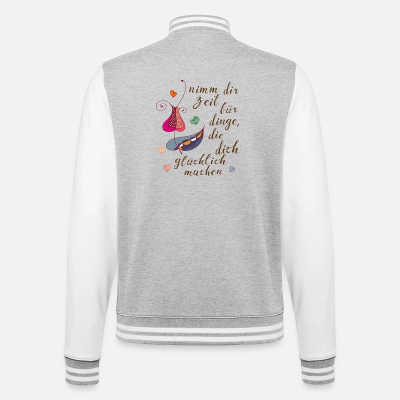 Nimm dir Zeit - College-Sweatjacke - Grau meliert/Weiß
