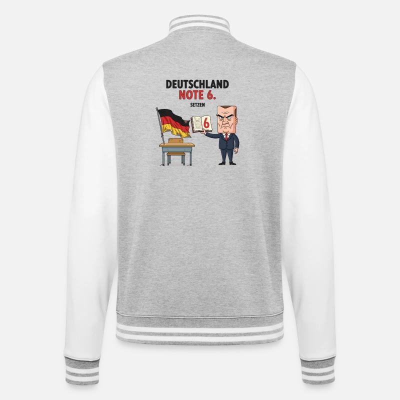 Deutschland Note 6 Motiv mit Lehrer  - College-Sweatjacke - Grau meliert/Weiß
