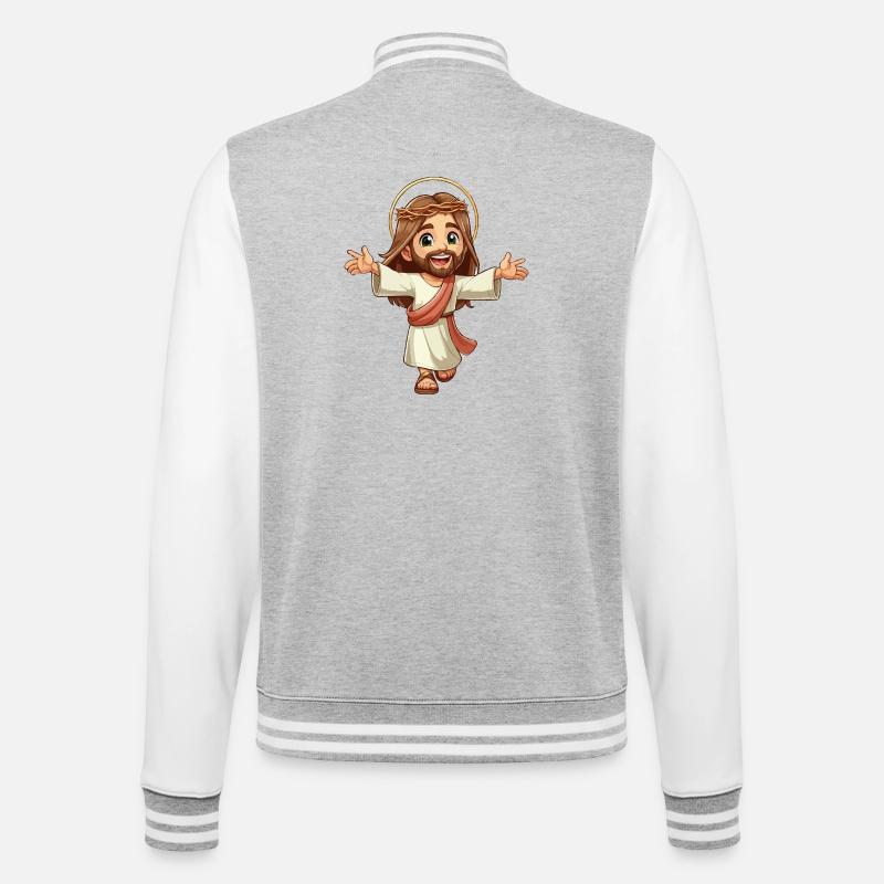 Glücklicher junger Jesus - College-Sweatjacke - Grau meliert/Weiß