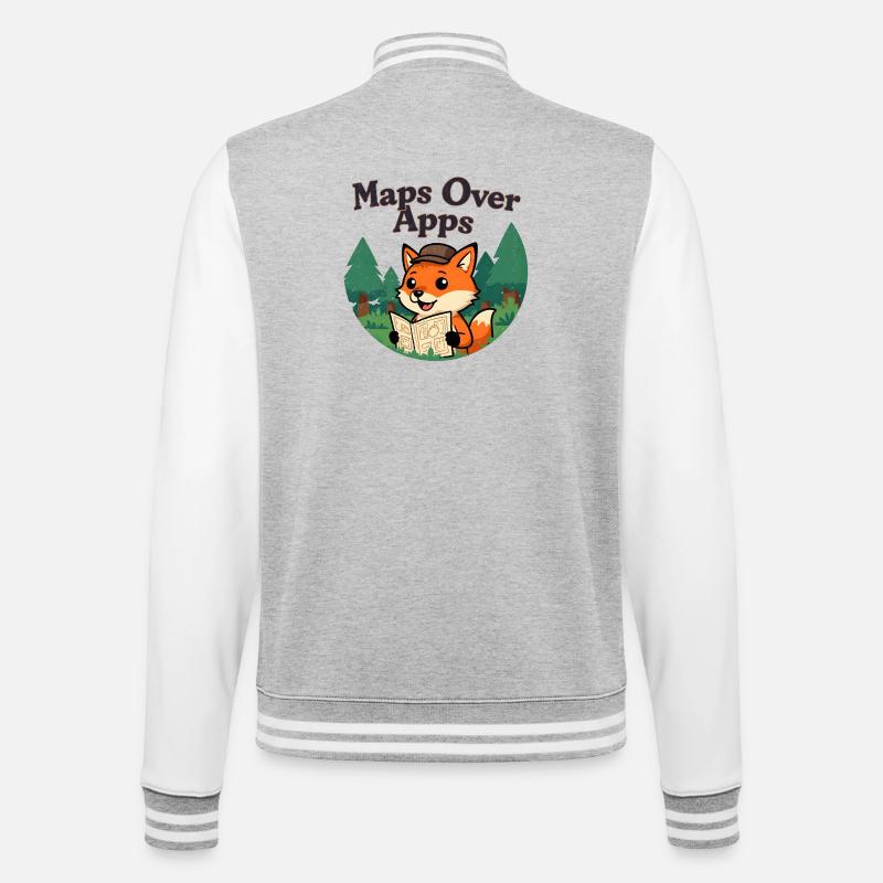 Maps over Apps Fox with map - College Sweat Jacket - heather grey/white