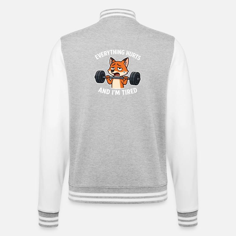 Exhausted Fox Lifting Weights Illustration - College Sweat Jacket - heather grey/white