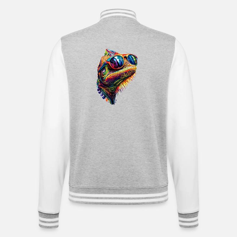 Chamäleon Echse Reptil Chameleon Leguan Eidechse - College-Sweatjacke - Grau meliert/Weiß