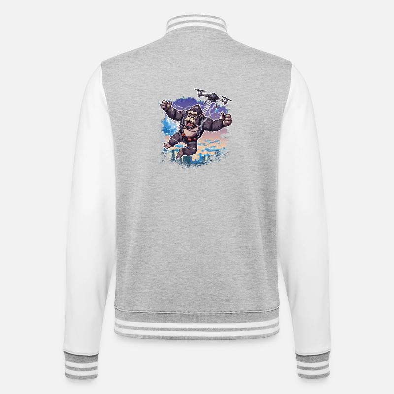 Gorilla Drohne Kinder lustig - College-Sweatjacke - Grau meliert/Weiß