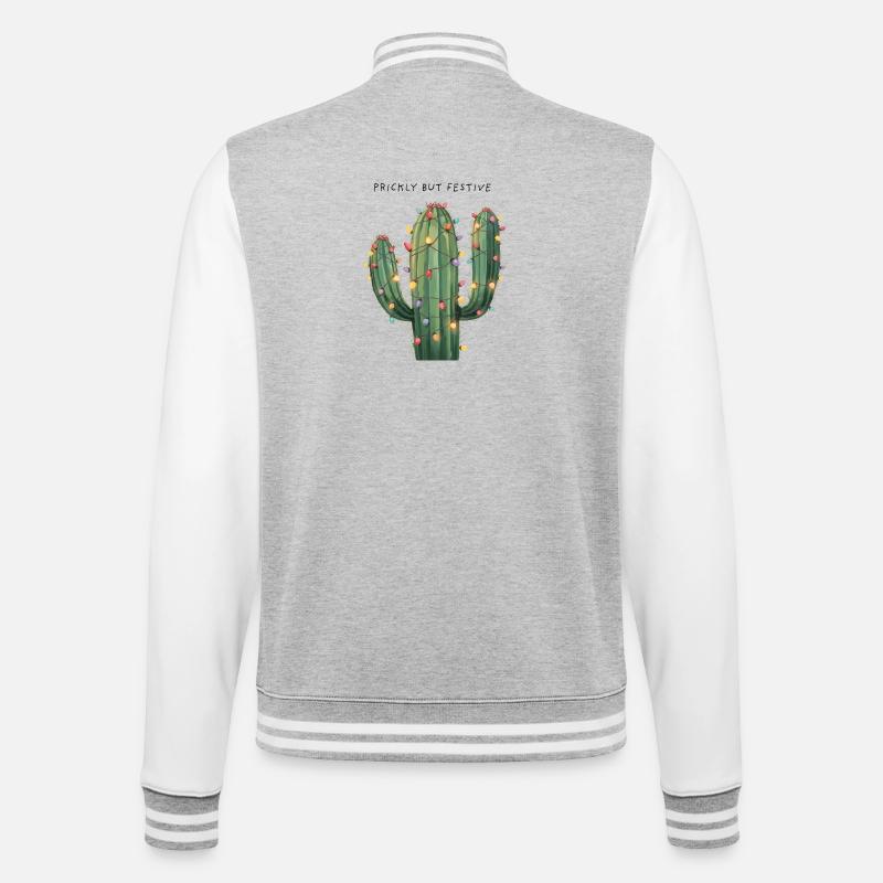 Großer Weihnachtskaktus – Prickly but Festive - College-Sweatjacke - Grau meliert/Weiß