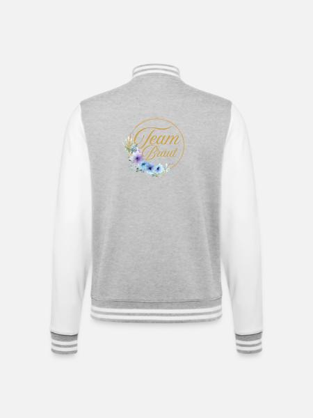 Team Braut! Kreis, Floral, Blau, Lila, Gold - College-Sweatjacke - Grau meliert/Weiß