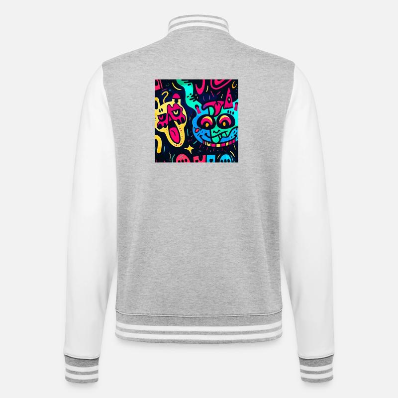 Illustration mit bunten Monstern - College-Sweatjacke - Grau meliert/Weiß