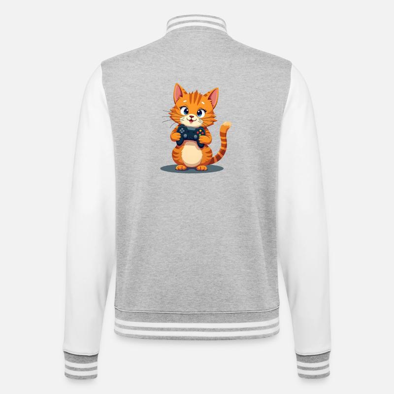 Kitten with game controller - College Sweat Jacket - heather grey/white