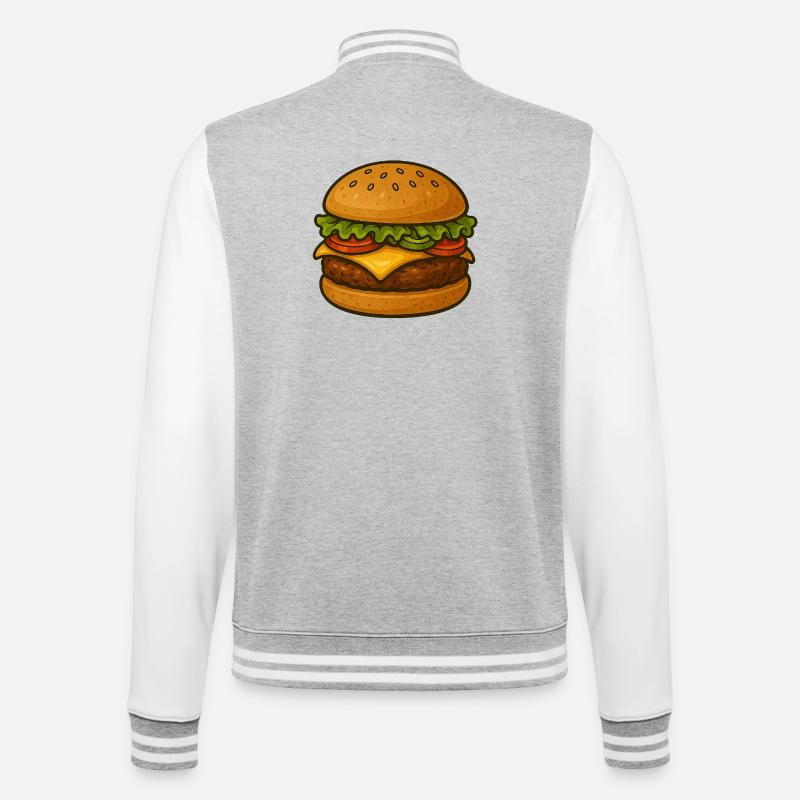Expressive burger design with green accents - College Sweat Jacket - heather grey/white