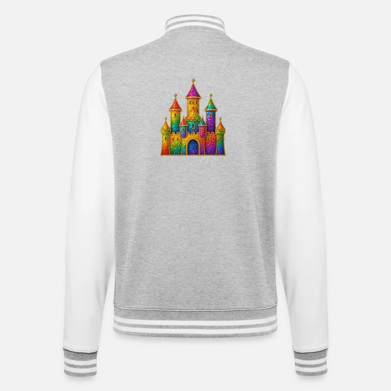 Rainbow Glitter Castle Design - College Sweat Jacket - heather grey/white