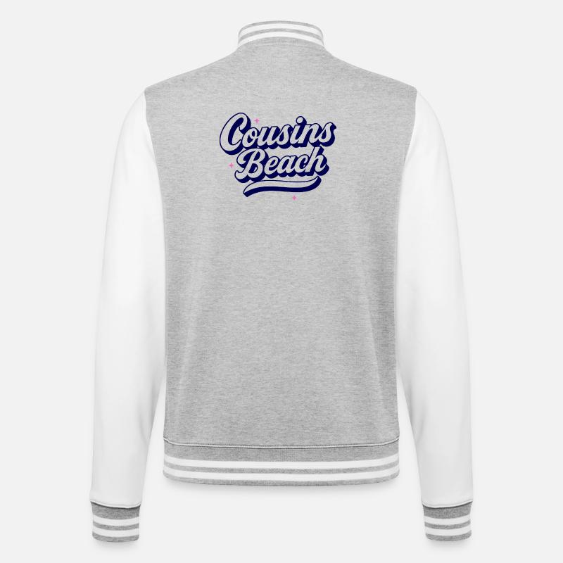Cousins Beach - Conception de script rétro - Veste Teddy - gris chiné / blanc