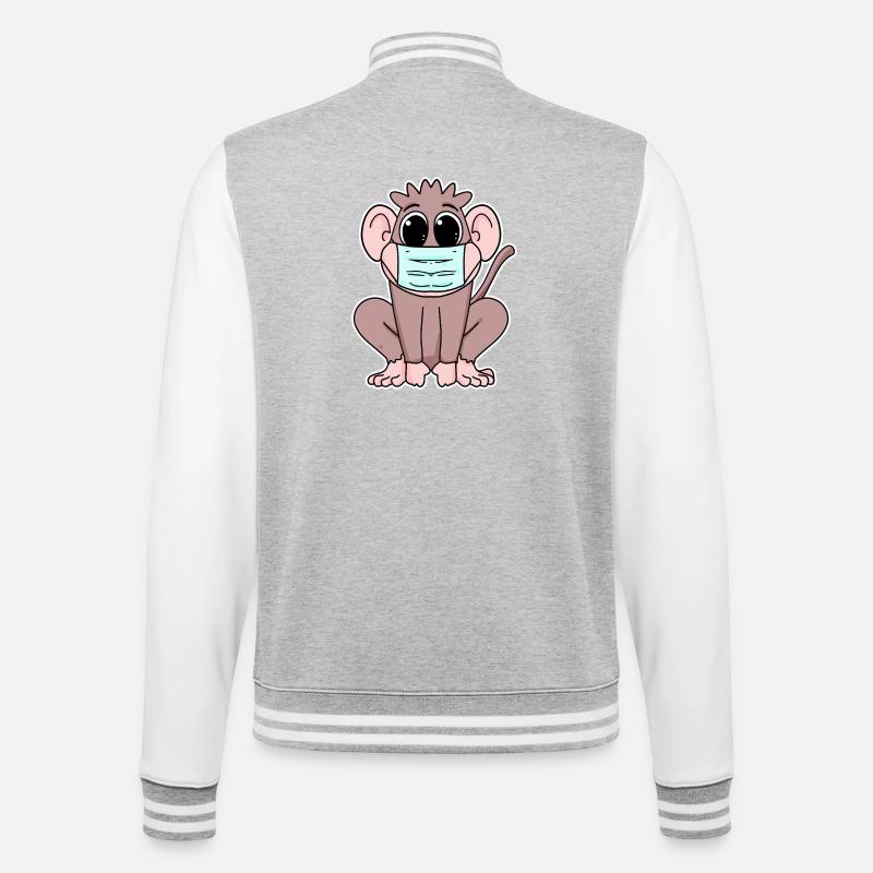 Affe mit Maske - College-Sweatjacke - Grau meliert/Weiß