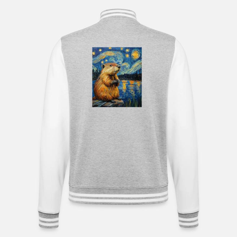 Bieber Van Gogh Style Starry Night - College Sweat Jacket - heather grey/white
