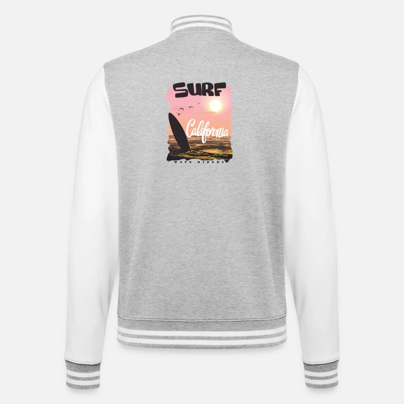 Californie Surfer Coucher de soleil - Veste Teddy - gris chiné / blanc