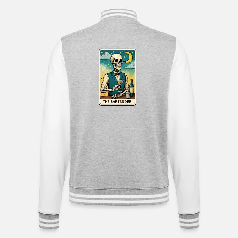 Skeleton bartender with moon sky - College Sweat Jacket - heather grey/white
