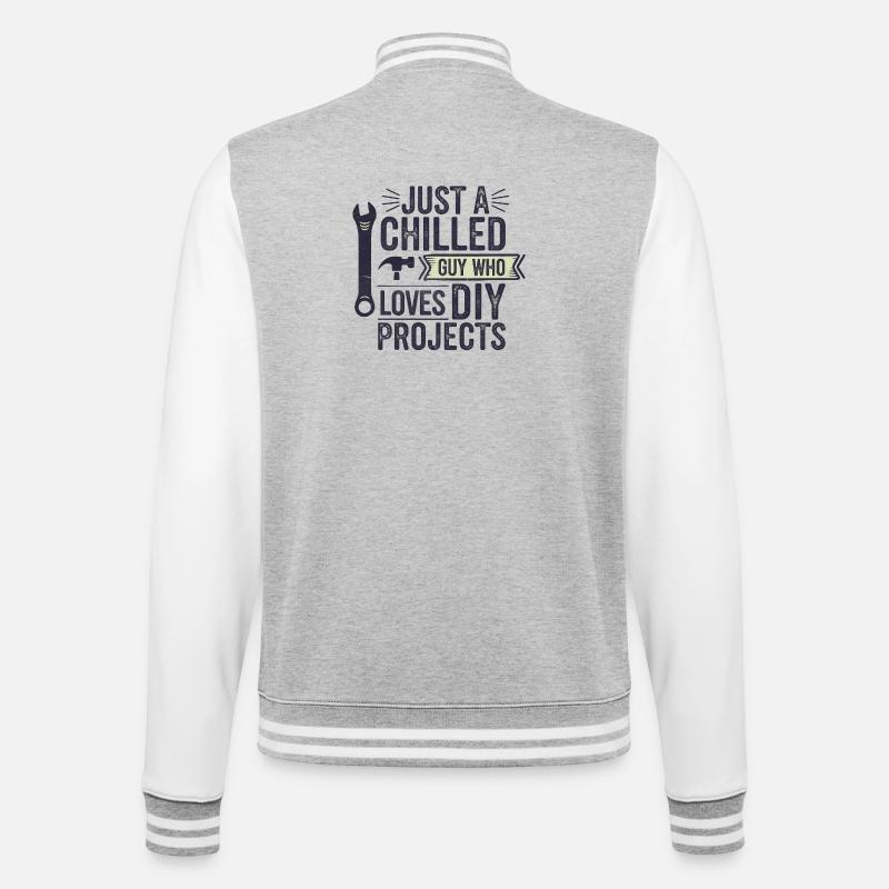 Chilliger Heimwerker-Typ, lustiger Spruch - College-Sweatjacke - Grau meliert/Weiß