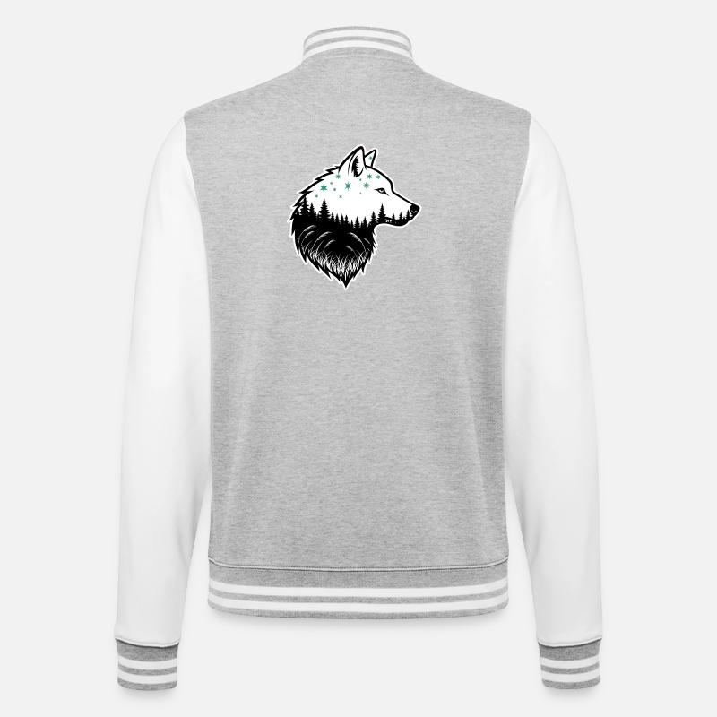 Wolf Silhouette Nachtwald Design - College-Sweatjacke - Grau meliert/Weiß